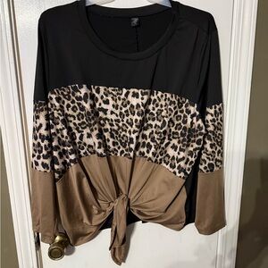 Women’s black beige and leopard shirt, size 4XL